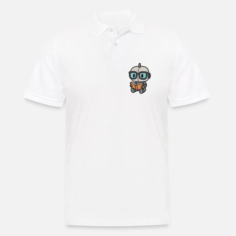Geek Roboter mit Brille und Buch - Männer Poloshirt - Weiß