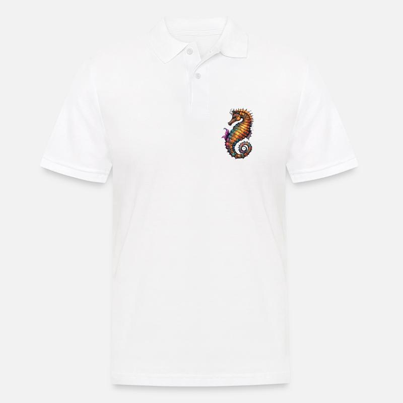 Ornamentseepferdchen Farbmeer - Männer Poloshirt - Weiß