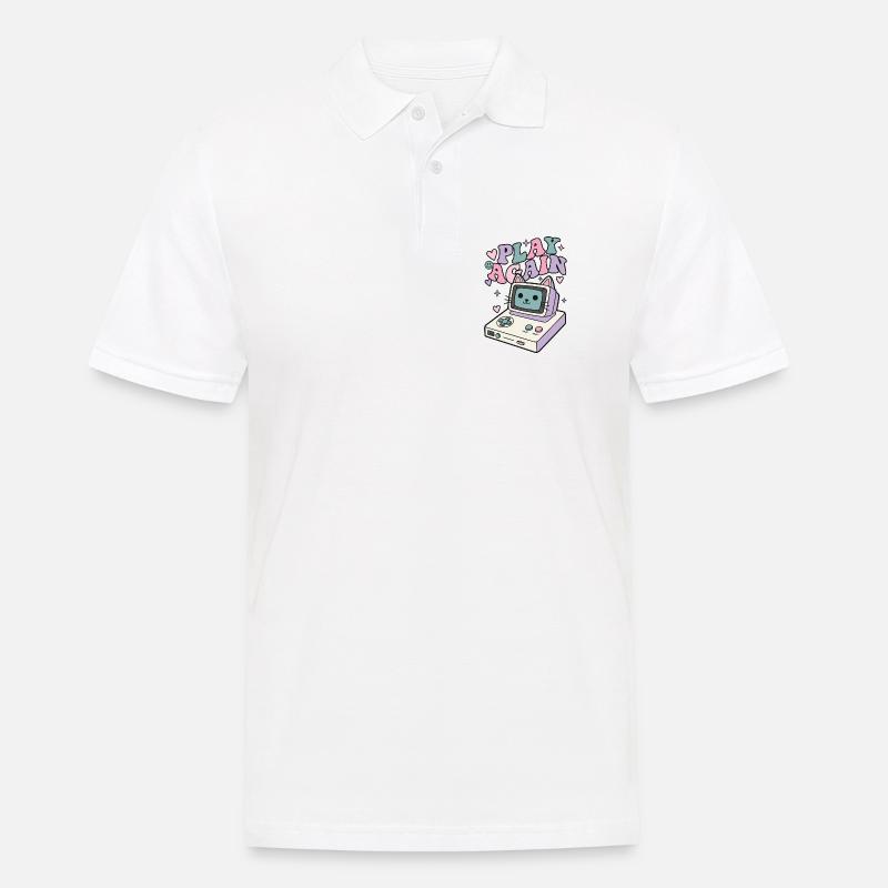 Play Again Katze Retro - Männer Poloshirt - Weiß