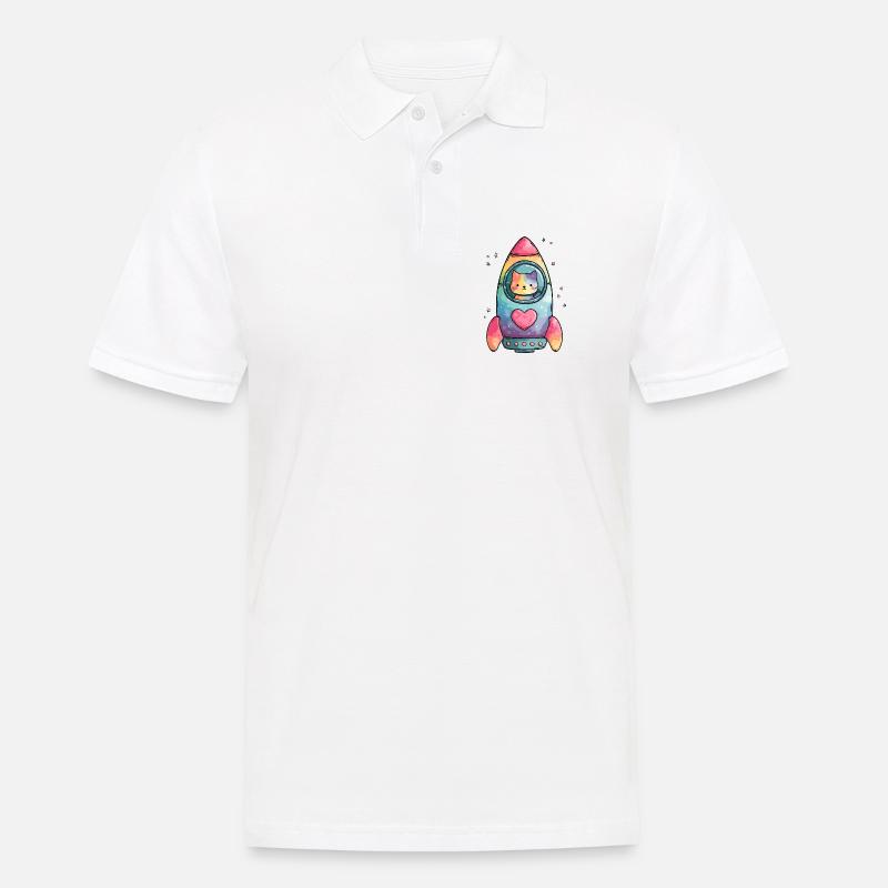 Rainbow Rocket Katze Herz - Männer Poloshirt - Weiß