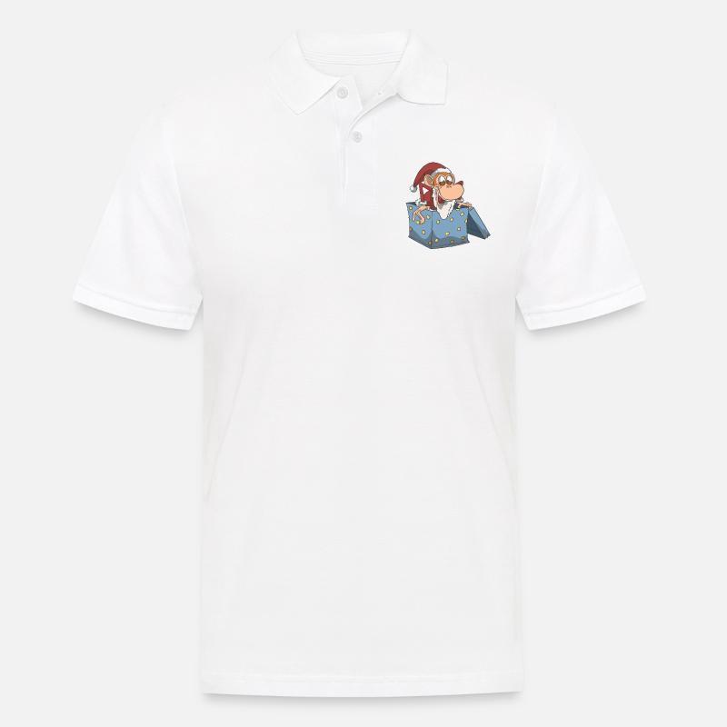 Affe als Weihnachtsmann im Geschenk - Männer Poloshirt - Weiß