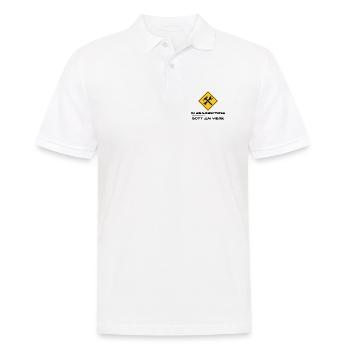 In Bearbeitung - Gott am Werk - Männer Poloshirt - Weiß - Vorne - Kai (181cm)