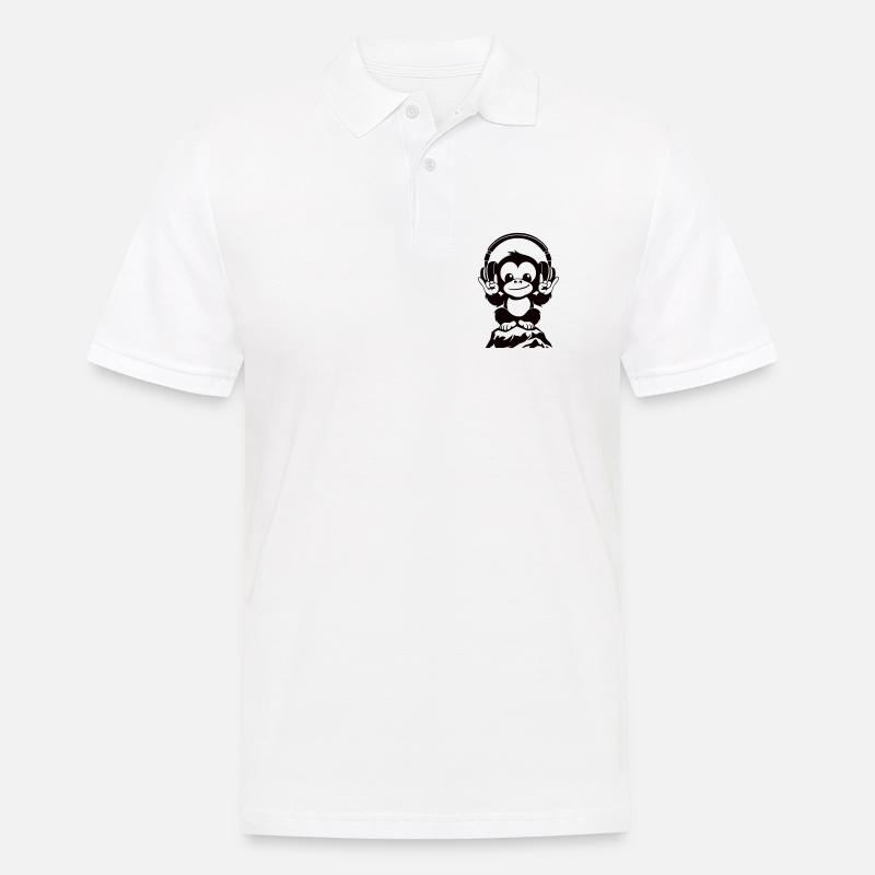 DJ Affe – Kopfhörer & Rockhandzeichen - Männer Poloshirt - Weiß