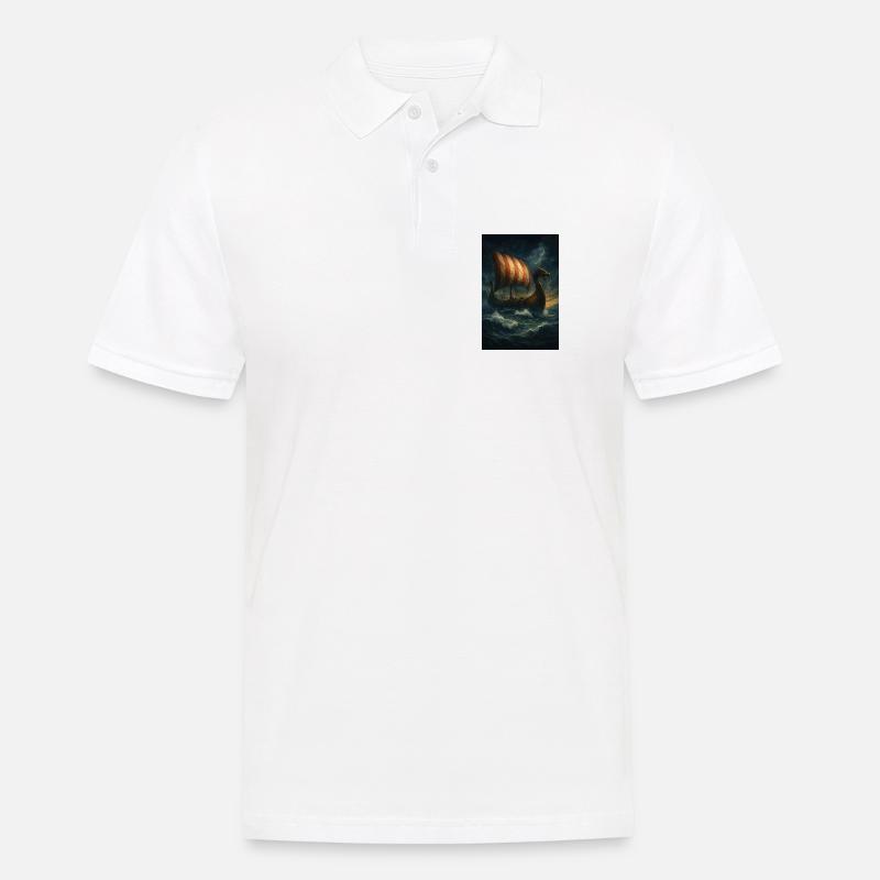 Wikinger-Schiff im Sturm - Männer Poloshirt - Weiß