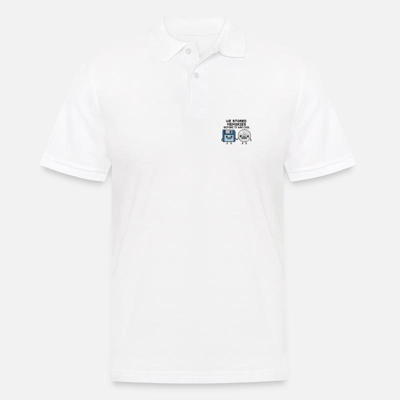 Kawaii Oldschool Tech – Diskette & CD Cartoon - Männer Poloshirt - Weiß