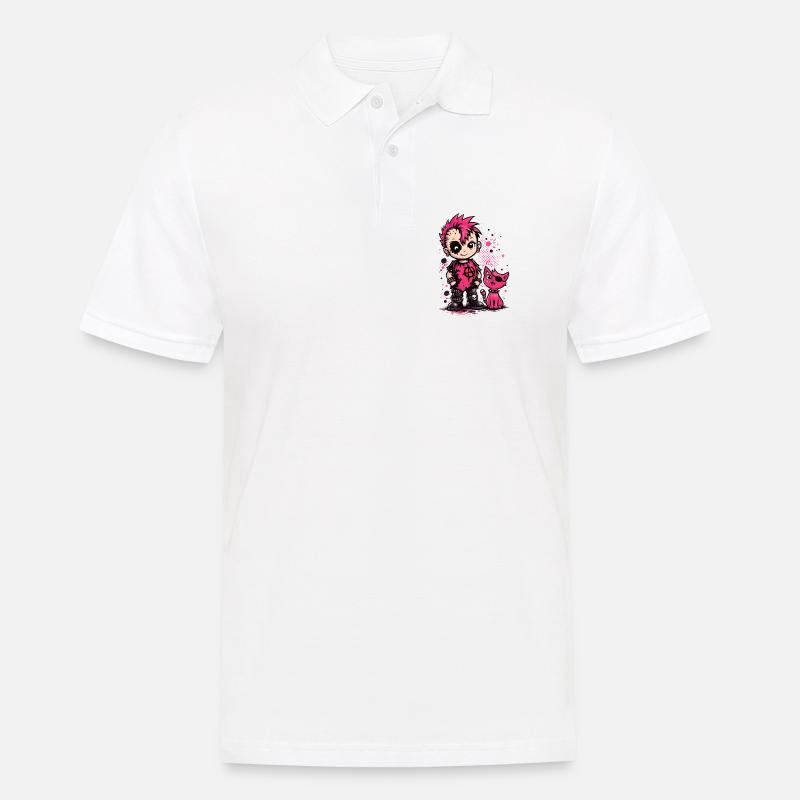 Punk Kid mit pinker Katze - Männer Poloshirt - Weiß