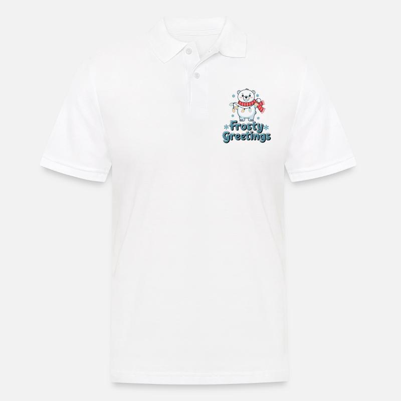 Frostige Grüße – Eisbär mit Lichterkette - Männer Poloshirt - Weiß