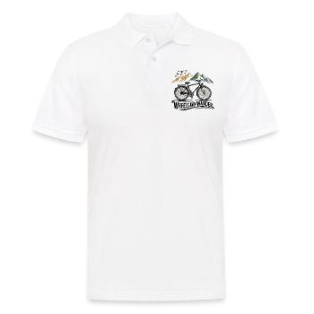 Wheels & Wander – Bergabenteuer - Männer Poloshirt - Weiß - Vorne - Kai (181cm)