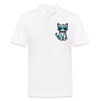 Chat Kawaii avec lunettes de soleil - Polo Homme - blanc - Devant - Kai (181cm)