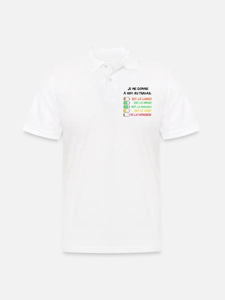 je me donne a 100% au travail, humour - Polo Homme - blanc