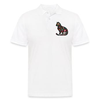 Silhouette einer Katze mit Blumen - Männer Poloshirt - Weiß - Vorne - Kai (181cm)