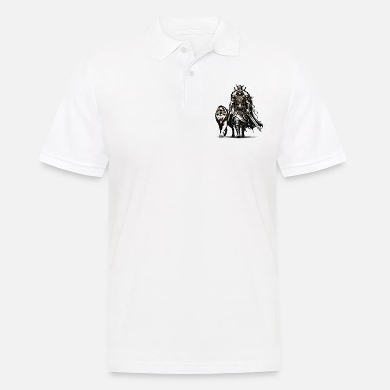 Ein Wikingerkrieger mit seinem wilden Wolf. - Männer Poloshirt - Weiß