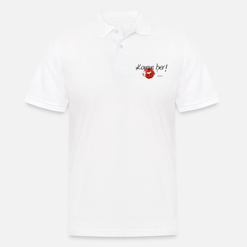Witziger Spruch Komm her Knutschen Lippen - Männer Poloshirt - Weiß