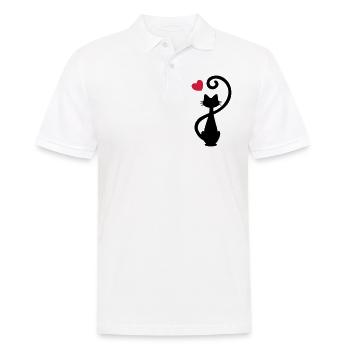 Katze - Katzendame - Cat - Chat - kitty - Männer Poloshirt - Weiß - Vorne - Kai (181cm)