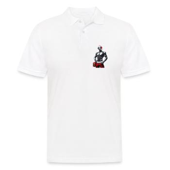 Cyber-robot mit Weihnachtsmütze und Geschenk - Männer Poloshirt - Weiß - Vorne - Kai (181cm)