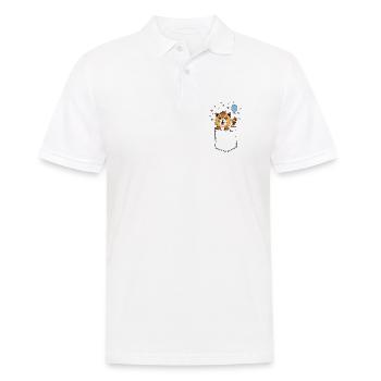 Katze in Brusttasche - Männer Poloshirt - Weiß - Vorne - Kai (181cm)