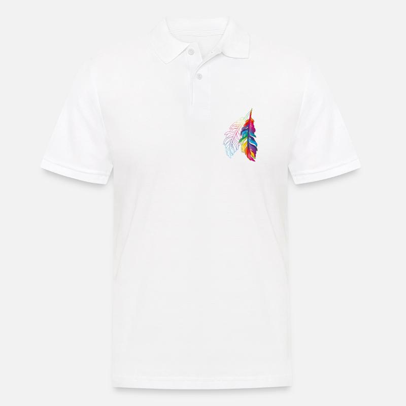 Regenbogenfedern – farbenfrohes Boho-Design - Männer Poloshirt - Weiß