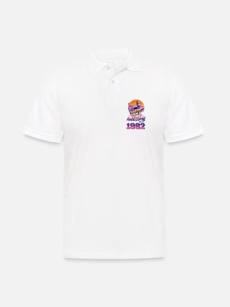 Retro Kassette 1982 Neon Design - Männer Poloshirt - Weiß