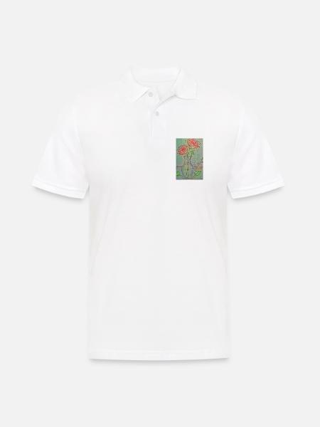 Zwei rote Rosen in einer Vase - Männer Poloshirt - Weiß