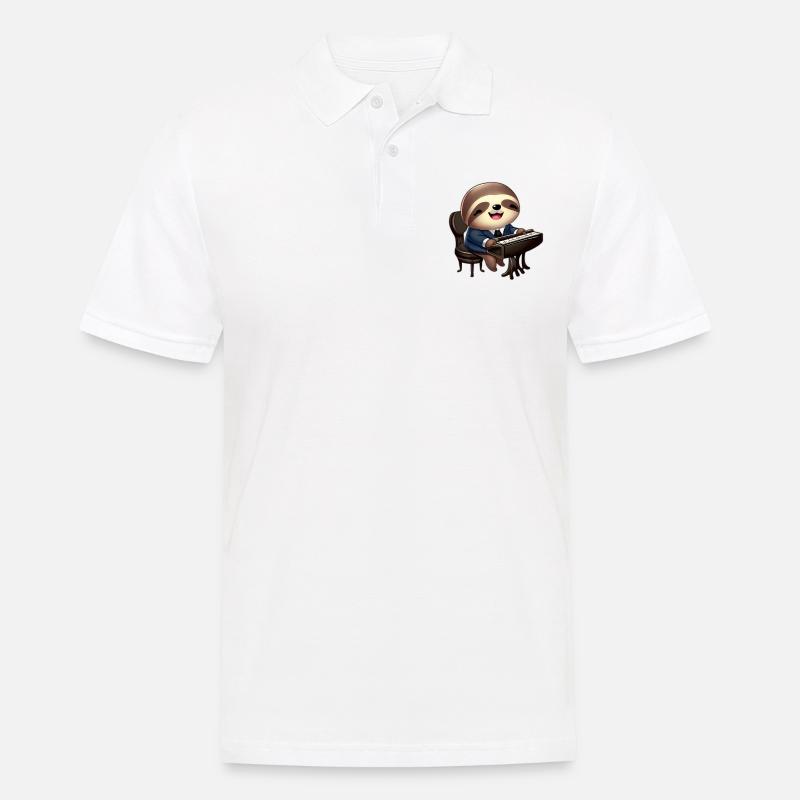 Faultier am Klavier - Männer Poloshirt - Weiß