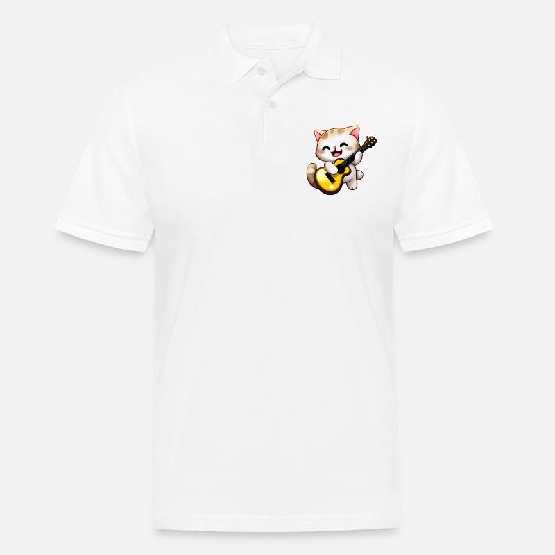 Chat avec guitare - Polo Homme - blanc