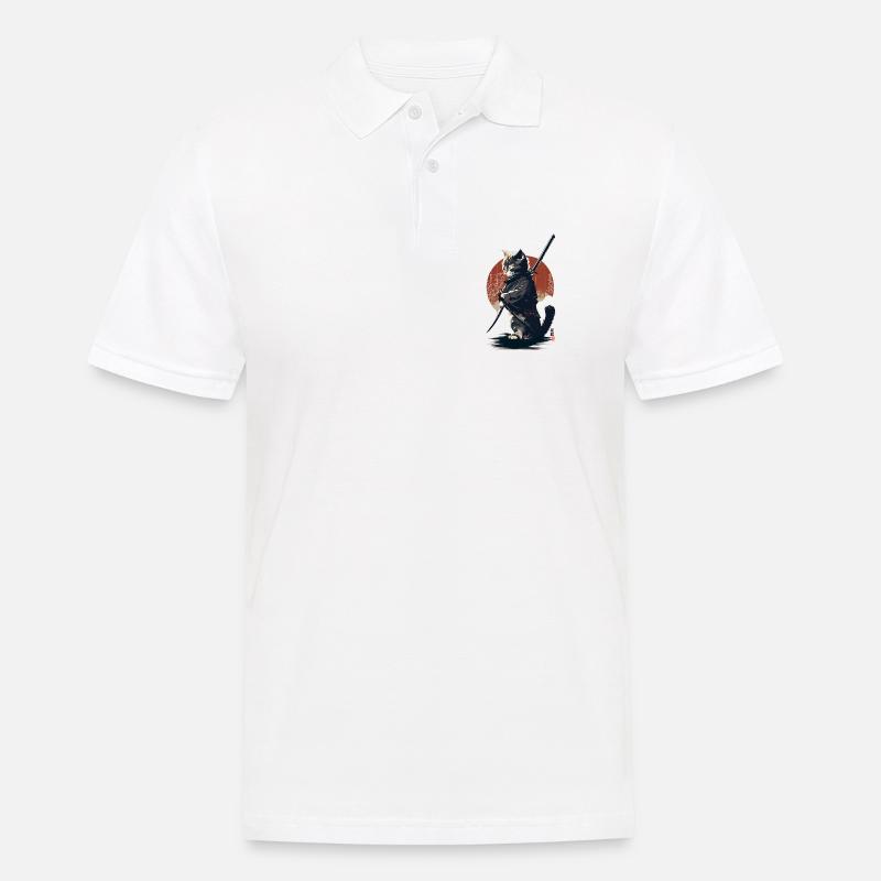 Kawaii Neko Samurai : Katzen-Samurai - Männer Poloshirt - Weiß