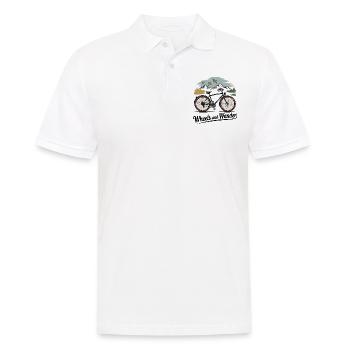 Wheels & Wander – Bergabenteuer - Männer Poloshirt - Weiß - Vorne - Kai (181cm)