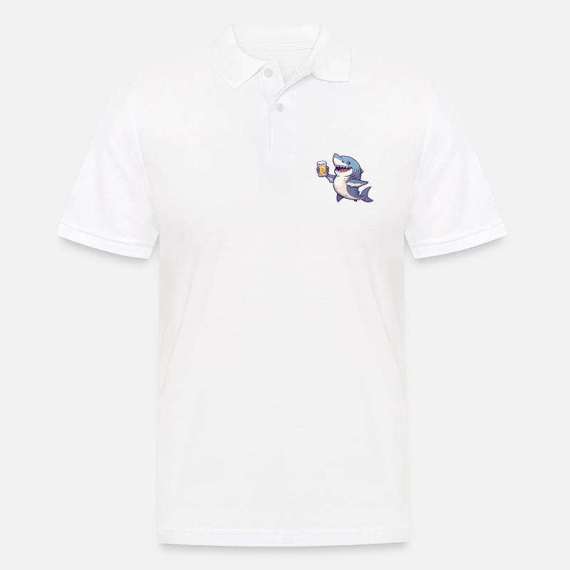 Hai Bier Comic Party - Männer Poloshirt - Weiß