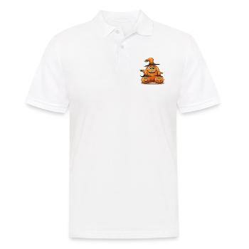 Citrouille familiale souriante d’Halloween avec chapeau de sort - Polo Homme - blanc - Devant - Kai (181cm)