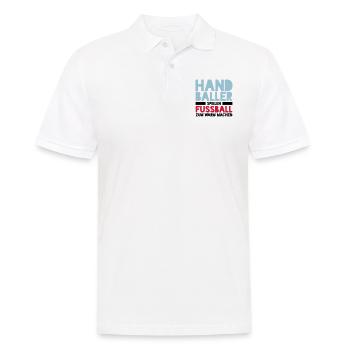 Handballer spielen Fussball zum Warm machen - Männer Poloshirt - Weiß - Vorne - Kai (181cm)
