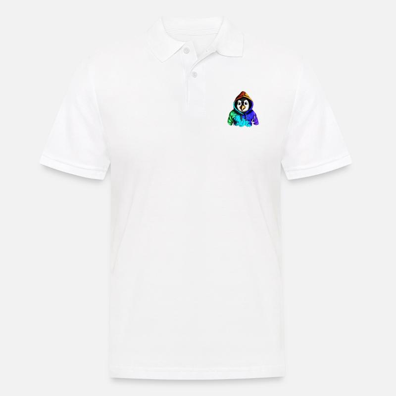 Überraschter Pinguin mit Pullover - Männer Poloshirt - Weiß