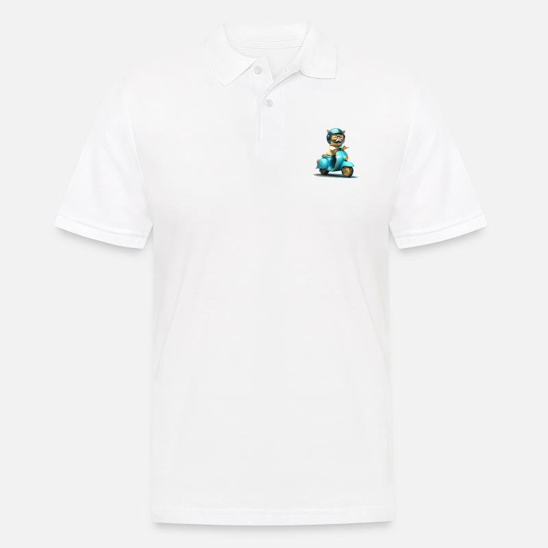 Lachende Katze auf Motorroller Geschenk - Männer Poloshirt - Weiß