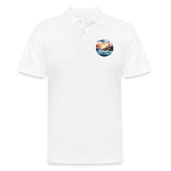 Phare majestueux au coucher du soleil avec des vagues déferlantes - Polo Homme - blanc - Devant - Kai (181cm)
