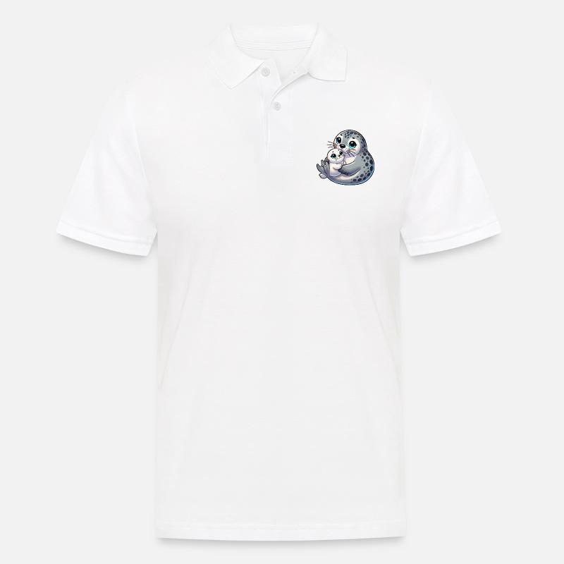 Robbenmutter mit Kind - Männer Poloshirt - Weiß