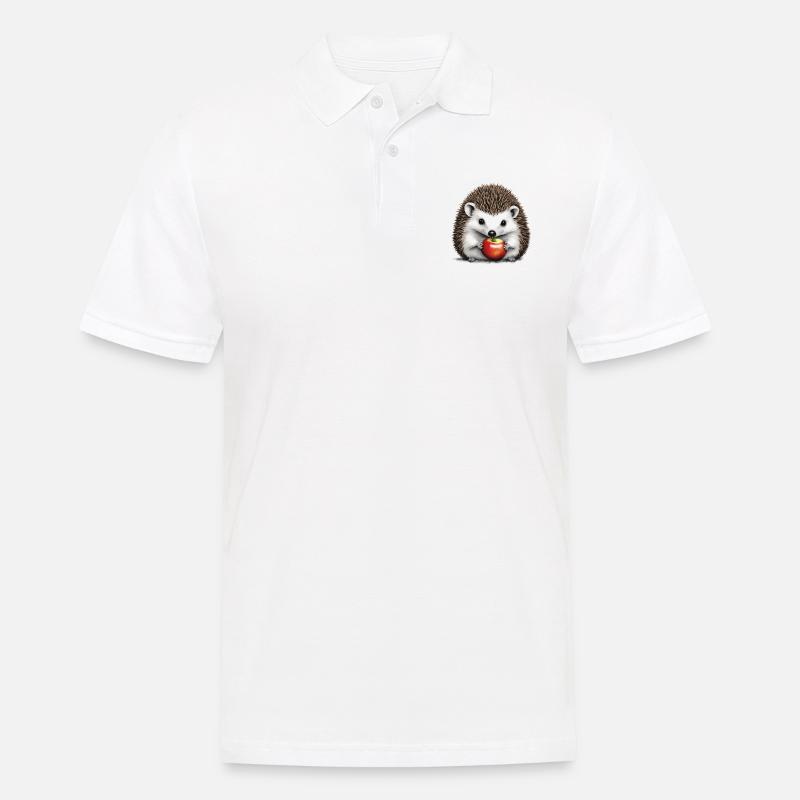 Igel mit Apfel 2 - Männer Poloshirt - Weiß