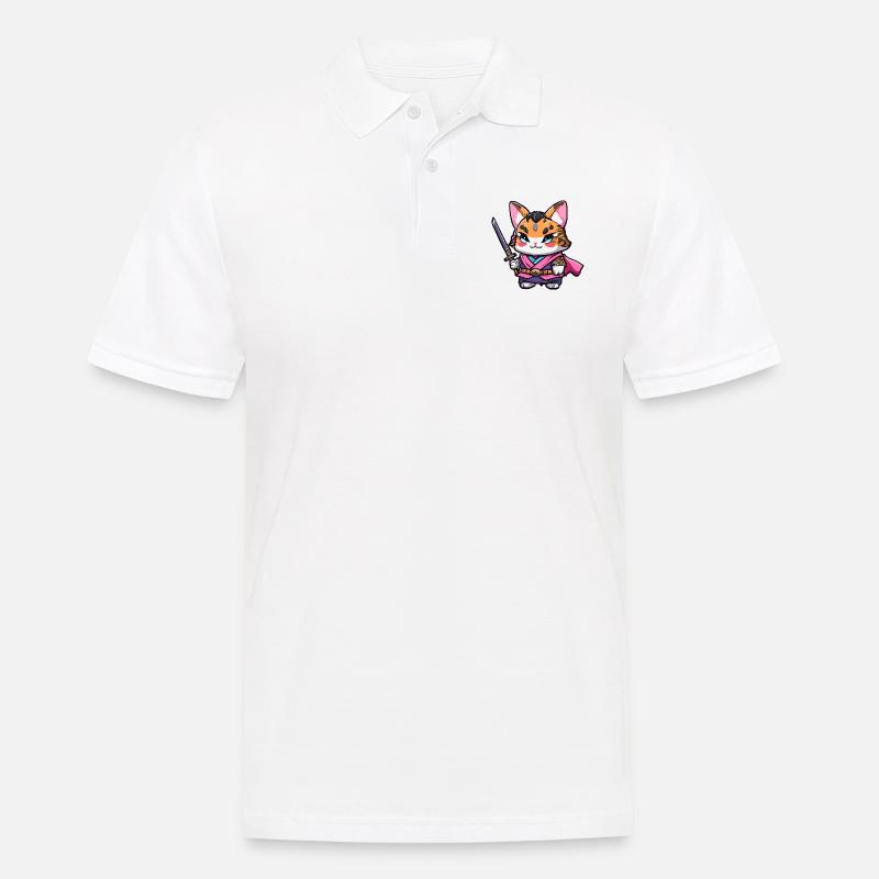 Samurai-Katze #18 - Männer Poloshirt - Weiß