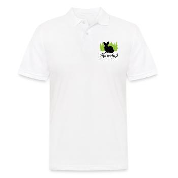 "Hasenfuß: Charmant schüchtern" - Männer Poloshirt - Weiß - Vorne - Kai (181cm)