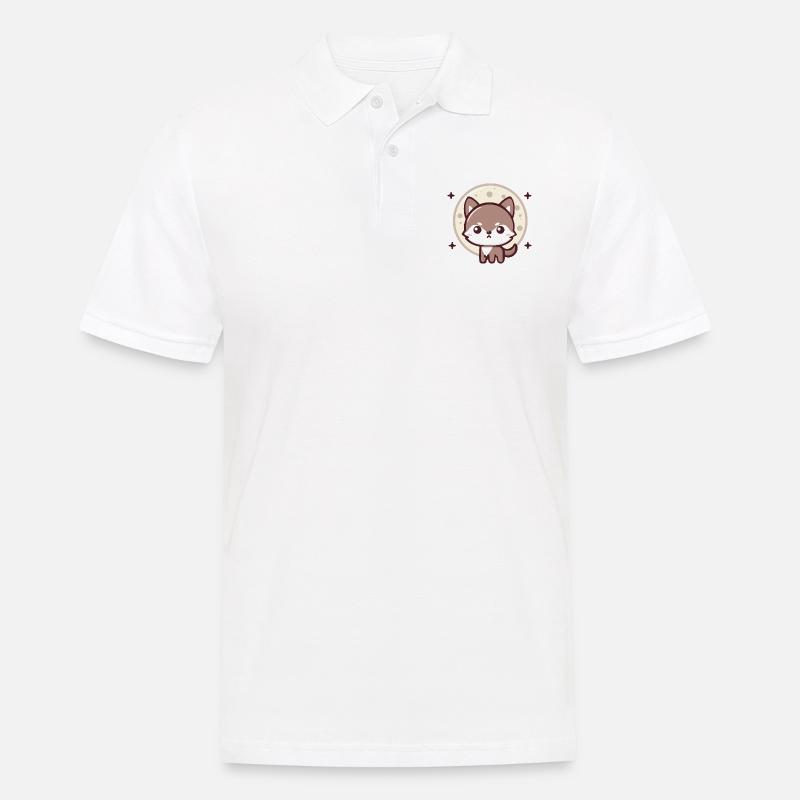 Mondlichtgeist: Chibi-Wolf mit Mond - Männer Poloshirt - Weiß