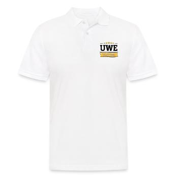 Uwe – Der Name steht für Top-Qualität! - Männer Poloshirt - Weiß - Vorne - Kai (181cm)