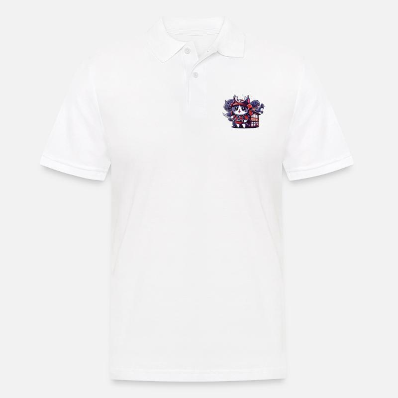 Samurai-Ninja-Katze hinter Monster und Dojo - Männer Poloshirt - Weiß