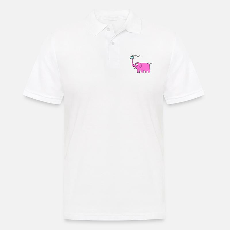 Rosa Elefant mit Kaffee - Männer Poloshirt - Weiß