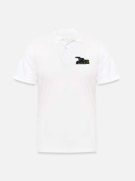 Hellgrüner Traktor mit Frontlader und Ballenpresse - Männer Poloshirt - Weiß
