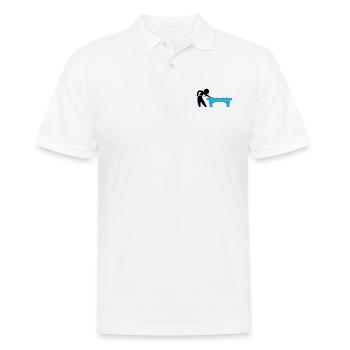 A pool player is on the pool table - Men's Polo Shirt - white - Front - Kai (181cm)