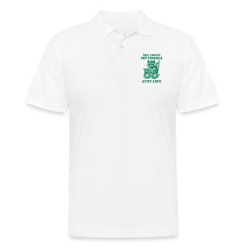 Lustiger Waschbär Spruch – Just Life - Männer Poloshirt - Weiß - Vorne - Kai (181cm)