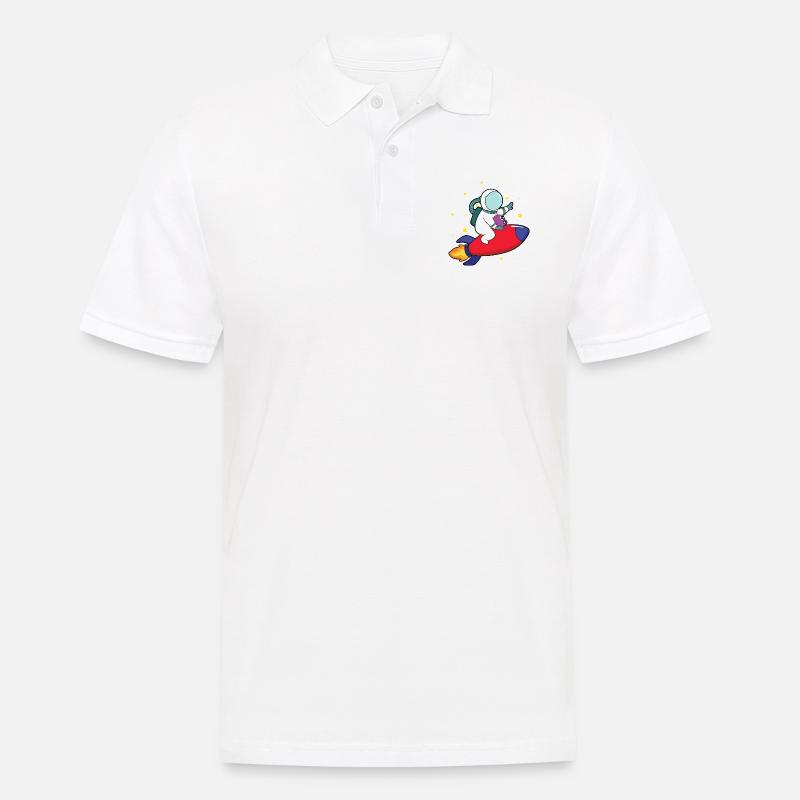 Astronaut auf Rakete - Männer Poloshirt - Weiß