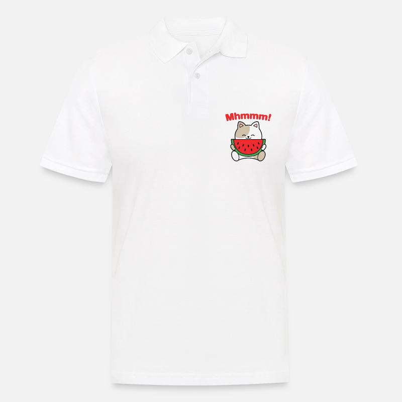Chat pastèque Mhmmm - Polo Homme - blanc