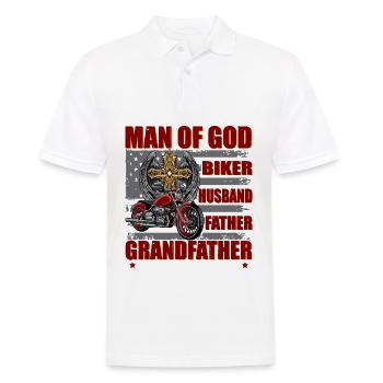 Man Of God Shirt Biker Husband Father Grandfather - Men's Polo Shirt - white - Front - Kai (181cm)