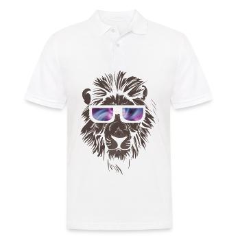 Lion cool avec des lunettes gros chat cadeau lionne - Polo Homme - blanc - Devant - Kai (181cm)