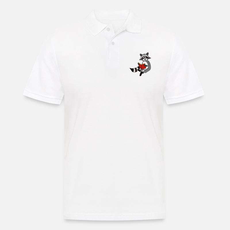Waschbär liest Buch Geschenkidee - Männer Poloshirt - Weiß