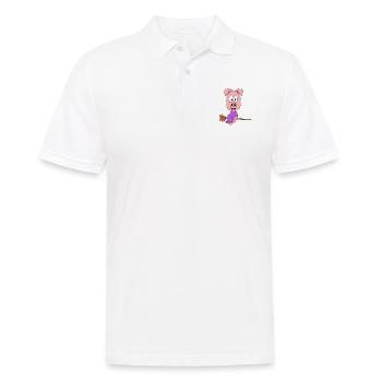 HEXE - SCHWEIN - HEXENBESEN - TIER - KIND - BABY - Männer Poloshirt - Weiß - Vorne - Kai (181cm)